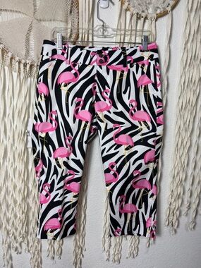 Loudmouth Ladies Flamingo Zebra Stripe Golf Pant Capri Size US4